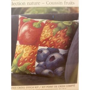 Fruit cushion cross stitch kit 15x15"‎ square DMC Organics Collection K4317US